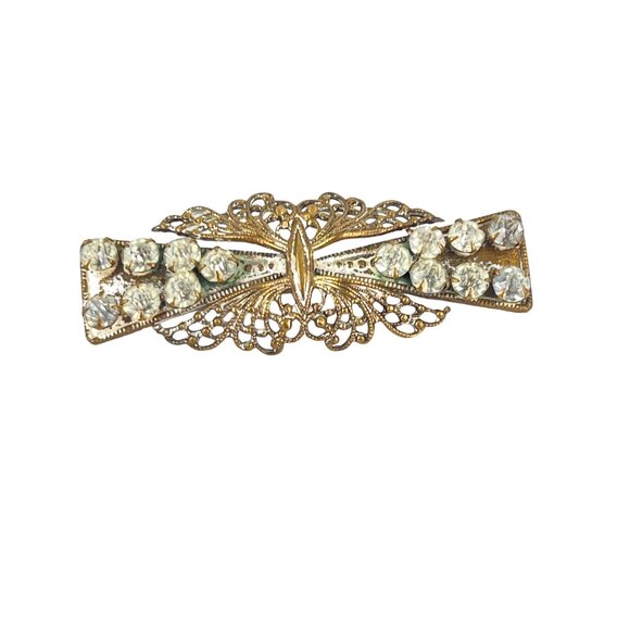 Vintage Art Nouveau Jeweled Brooch Open Work Sash Pin C Clasp Statement Brooch 1 - Picture 1 of 5